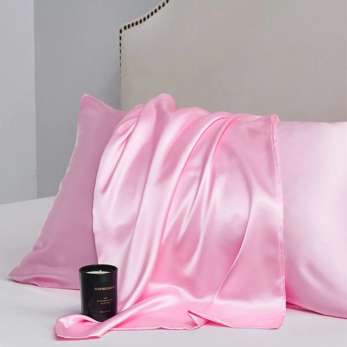 Satin cloth solid colour pillowcase pair in polyester fibre with plain weave finish