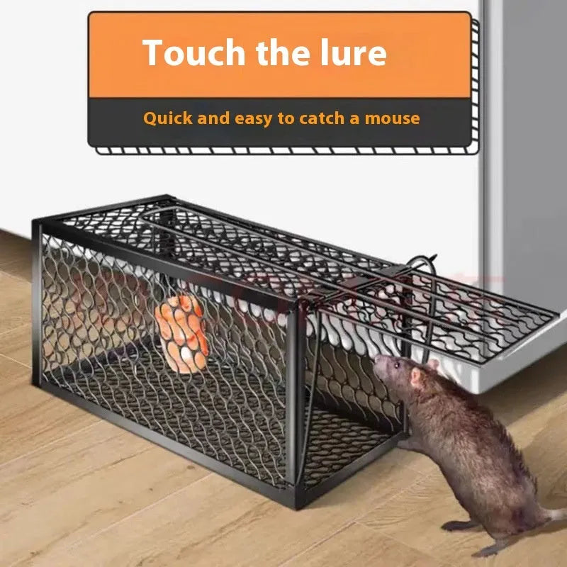 Automatic indoor mouse trap in metal or plastic, shown in small, medium, and large sizes.
