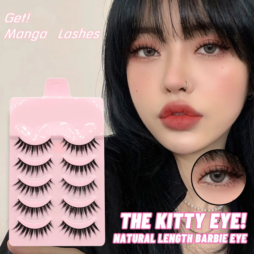 Set of natural wispy false eyelashes styles 007, 008, 009 for manga and Korean makeup.