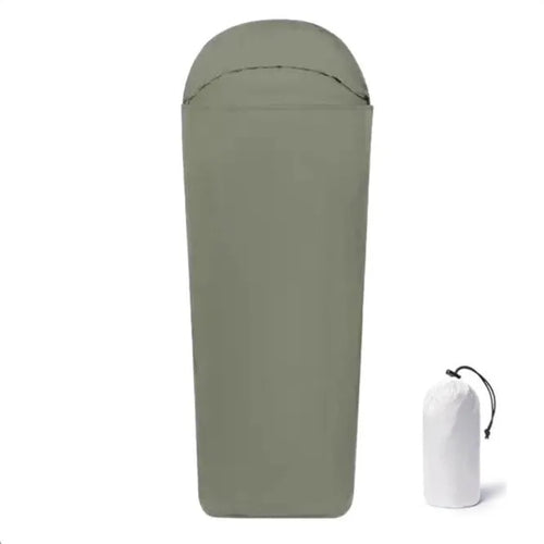 Blue and green adult mummy camping sleeping bag with nylon construction and portable design