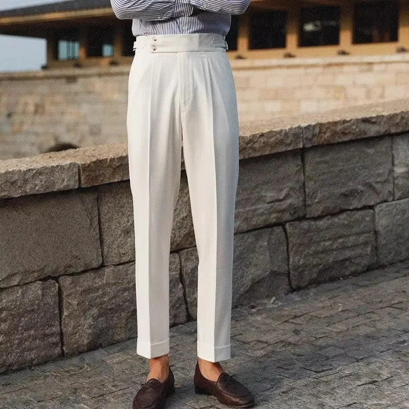 Slim fit straight leg business trousers in chemical fibre blend fabric