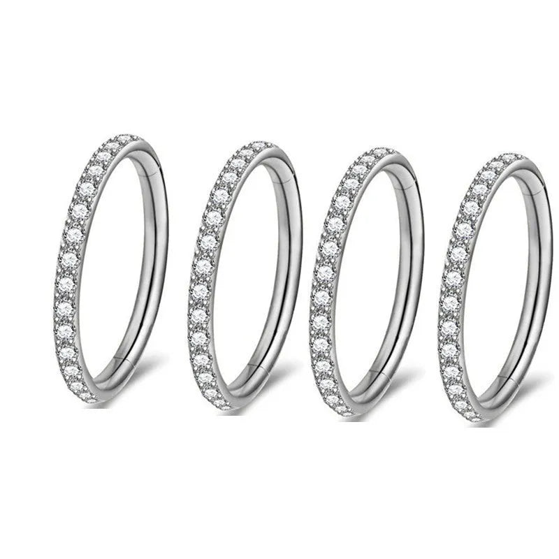 Stainless steel seamless nose ring with diamond accent in multiple colour finishes and sizes