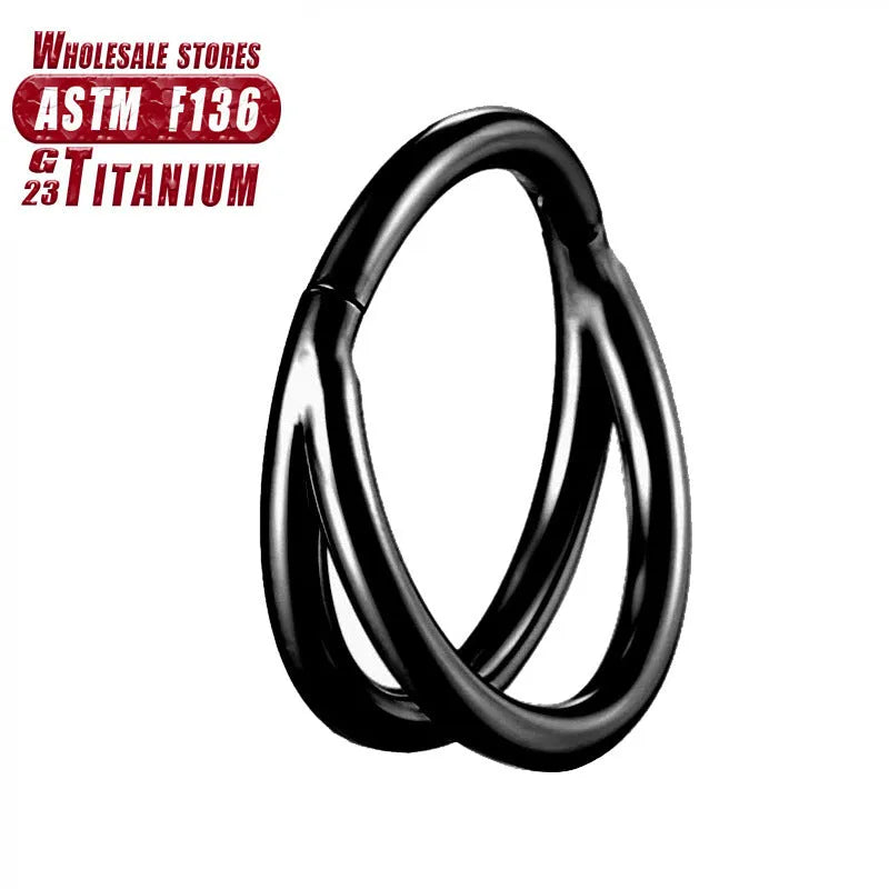 Titanium alloy fork nose ring in silver colour on black background