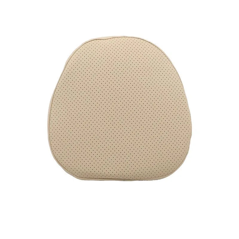 Car headrest cushion, lumbar support, and neck pillow set in brown colour on car seat