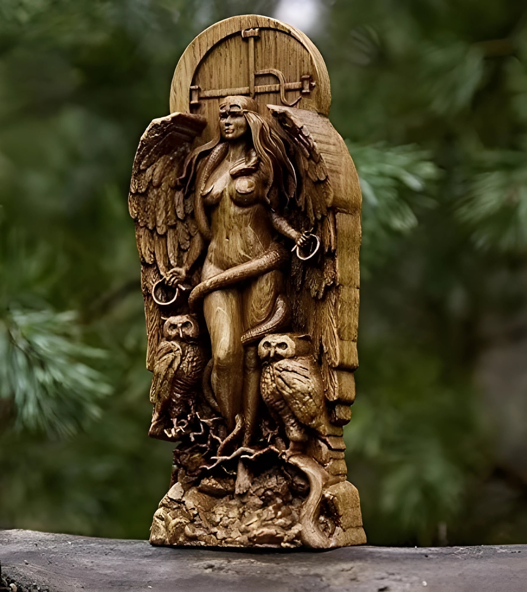 A detailed synthetic resin Greek Goddess statue measuring 22cm in height for altar or garden display.