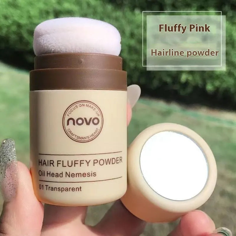 Container of mattifying face powder for oil control around bangs and hairline