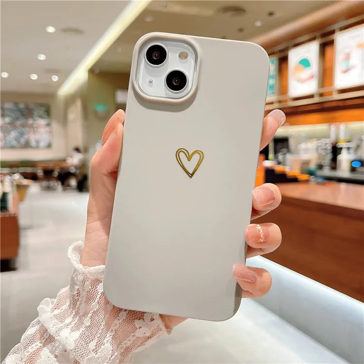 Brown soft silicone iPhone case with hot stamped love design showing non-slip TPU texture