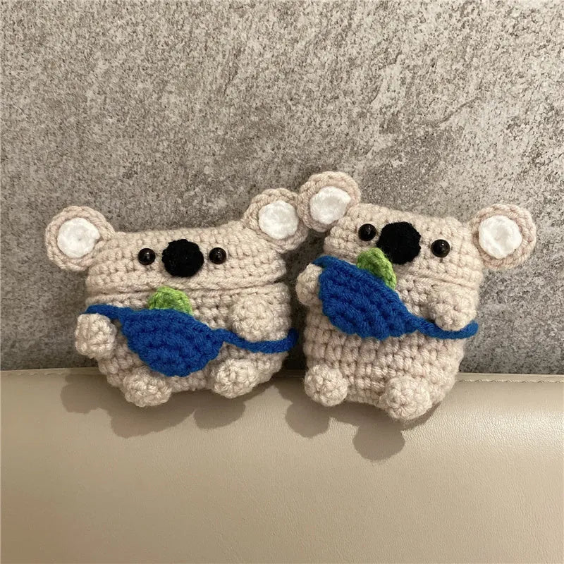 Handmade knitted koala bear backpack design protective sleeve for Apple AirPods case