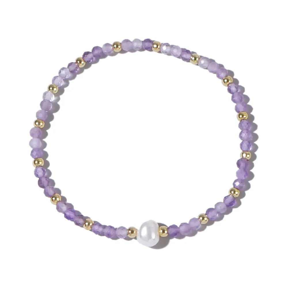 A geometric natural stone bracelet with an ellipse detail, shown in one of fifteen available colour options.