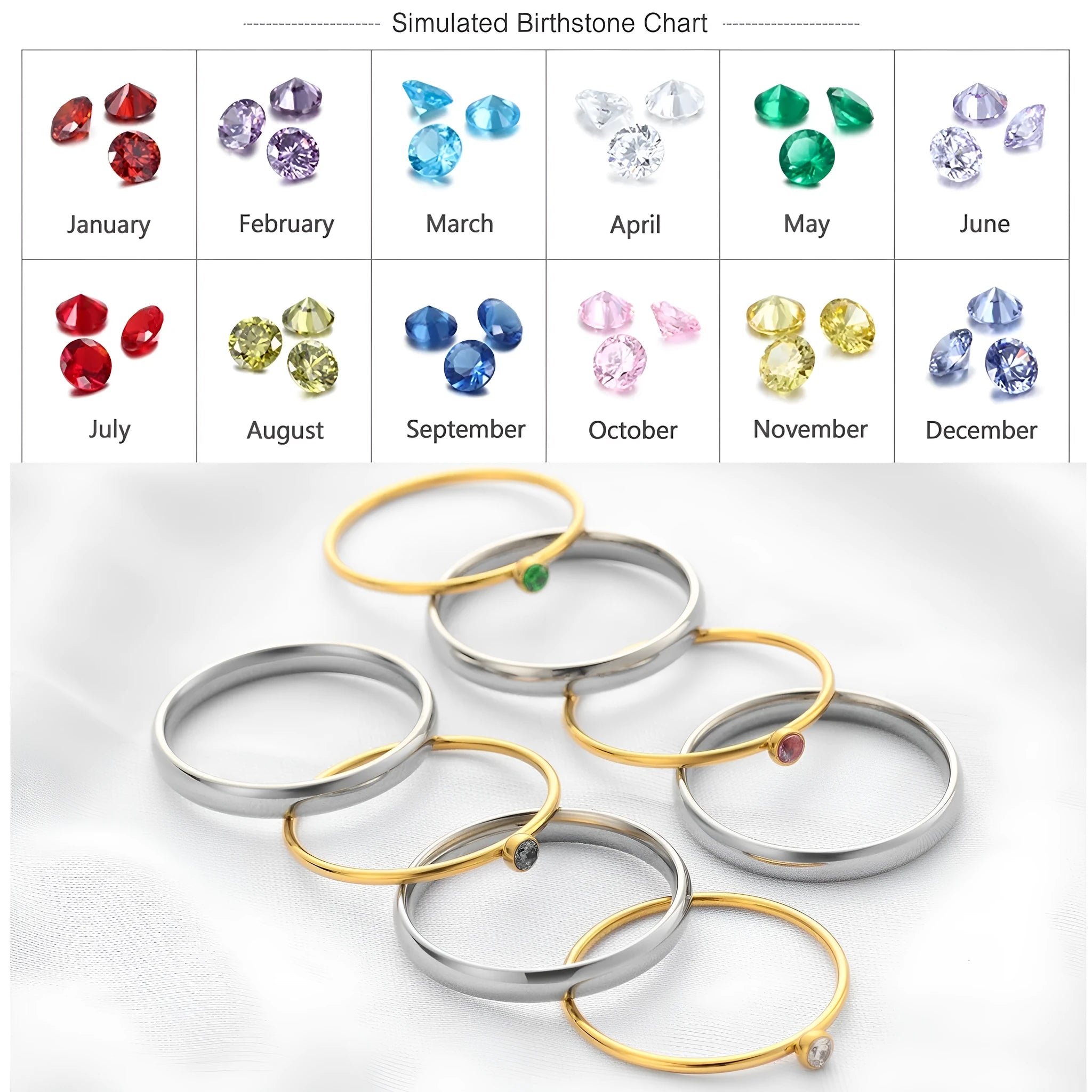 December birthstone engraved titanium steel ring on a geometry band in gold and steel colours