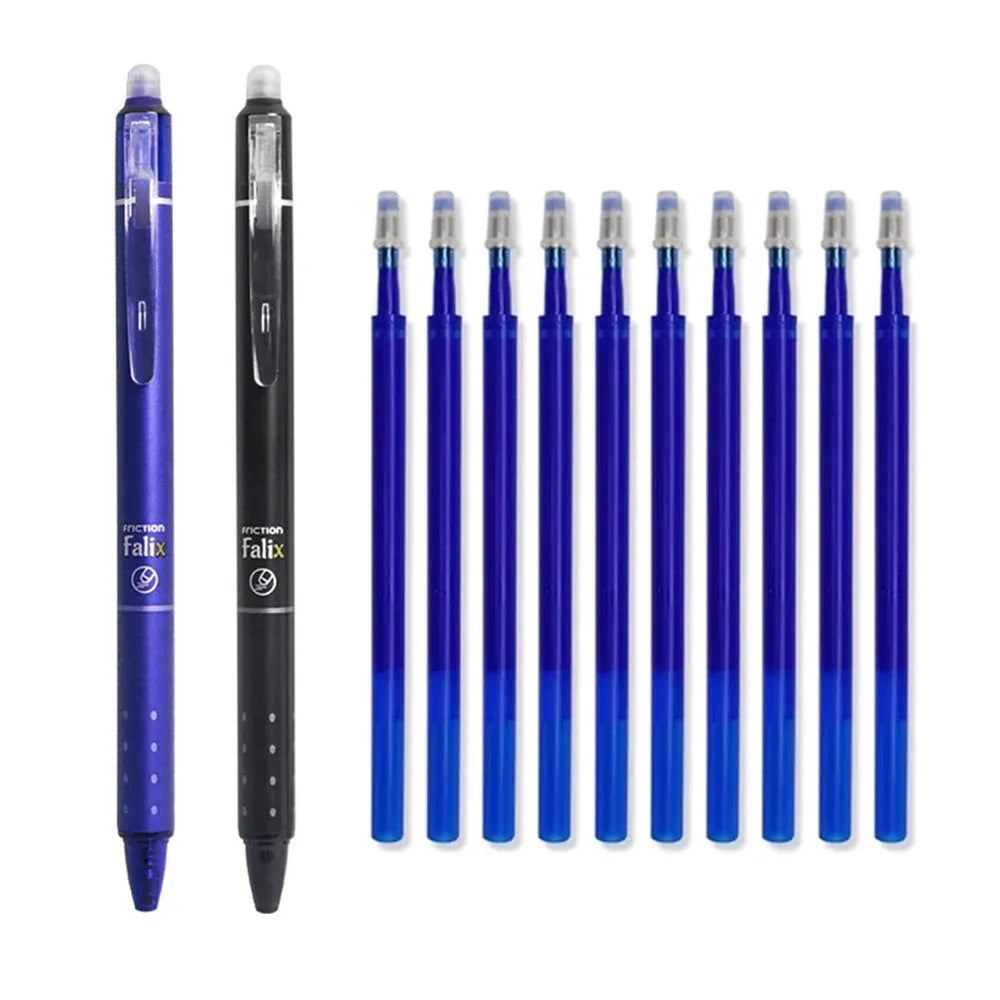 Hot erasable push gel pen with 0.5mm tip, plastic body, and push-button mechanism.