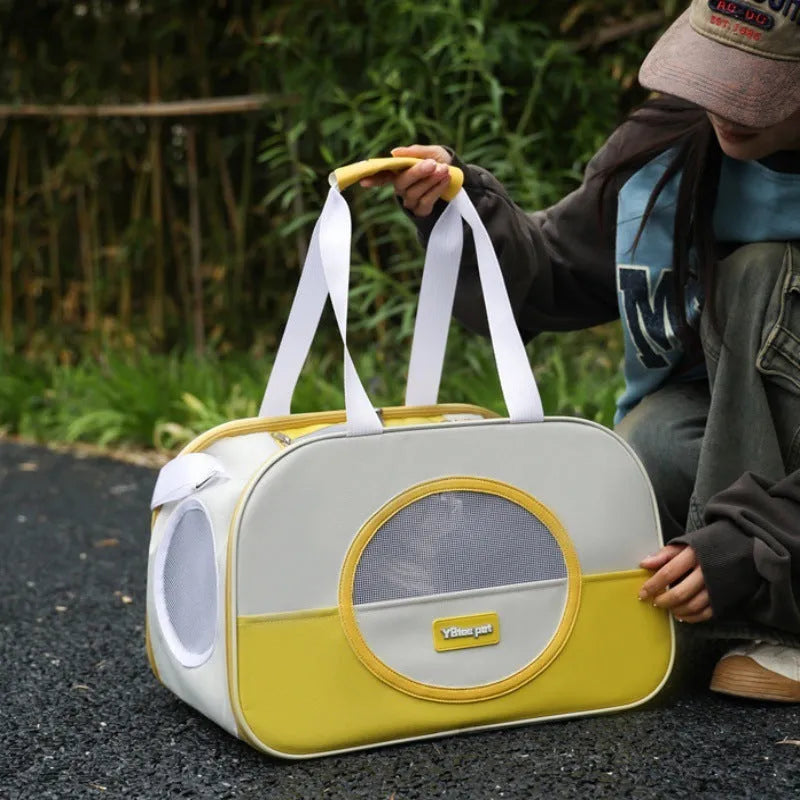 Outdoor portable foldable cat backpack in Oxford cloth with 15 jin capacity shown in blue colour option