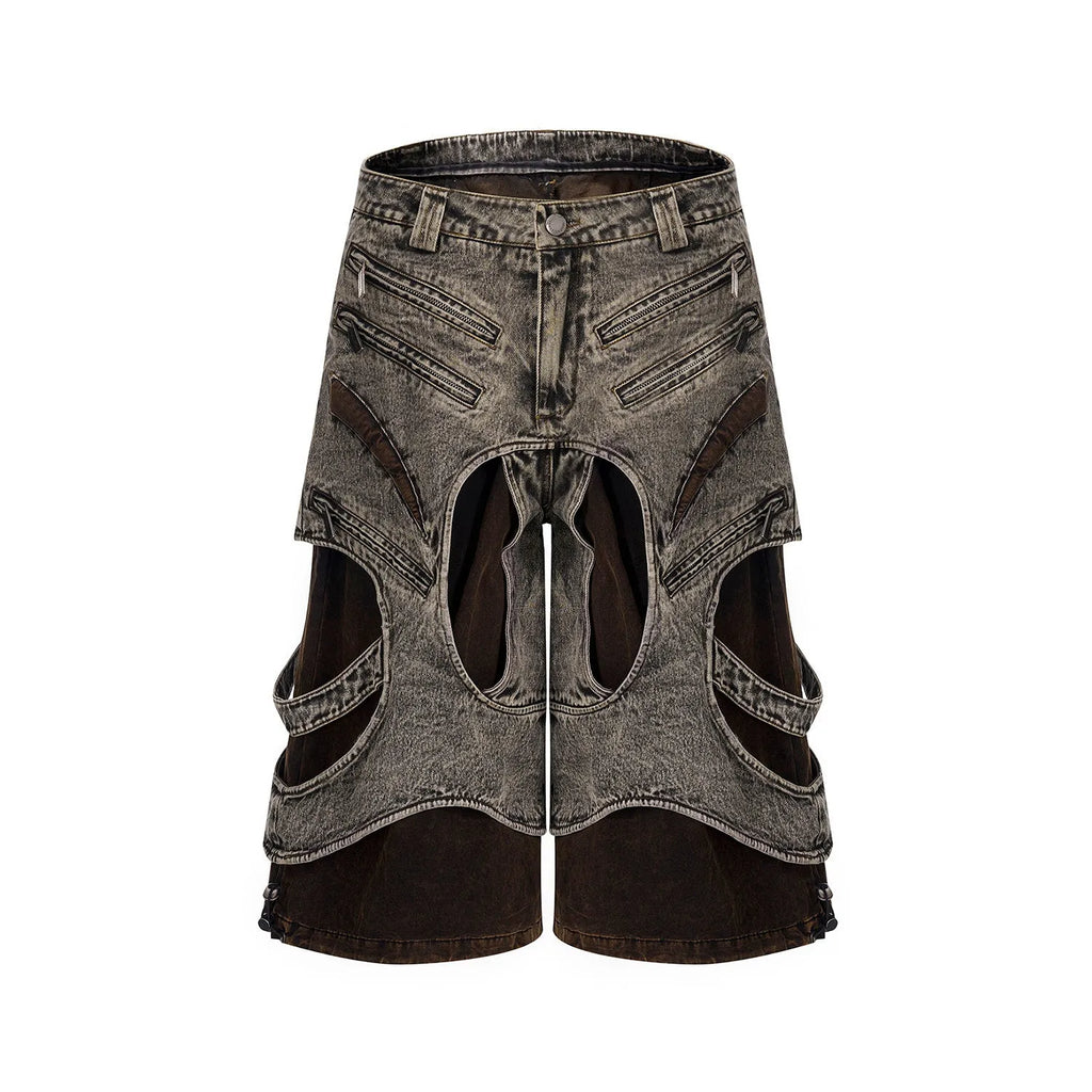 Men's spliced denim sleeveless vest jacket with front zipper closure