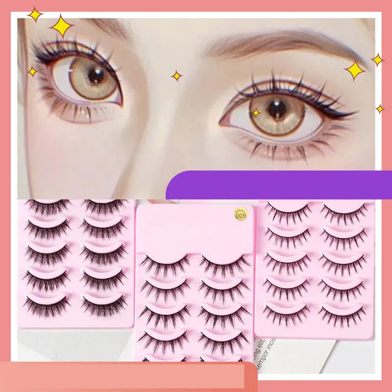 Set of natural wispy false eyelashes styles 007, 008, 009 for manga and Korean makeup.
