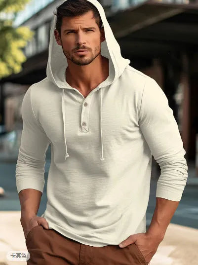 Cotton casual sports hoodie top in dark blue colour with pullover design and long sleeves