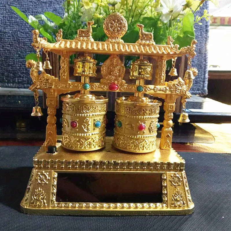 Alloy prayer wheel car decoration with Chinese traditional style measuring 12x15x8cm