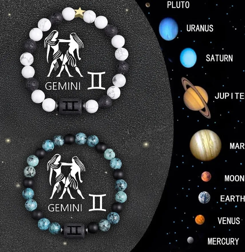 Set of two natural stone beaded bracelets for zodiac signs.