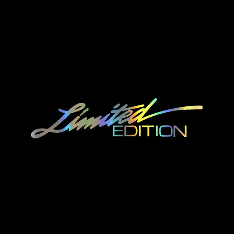 Reflective plastic bumper sticker in black, white, and colourful options showing 16cm length.