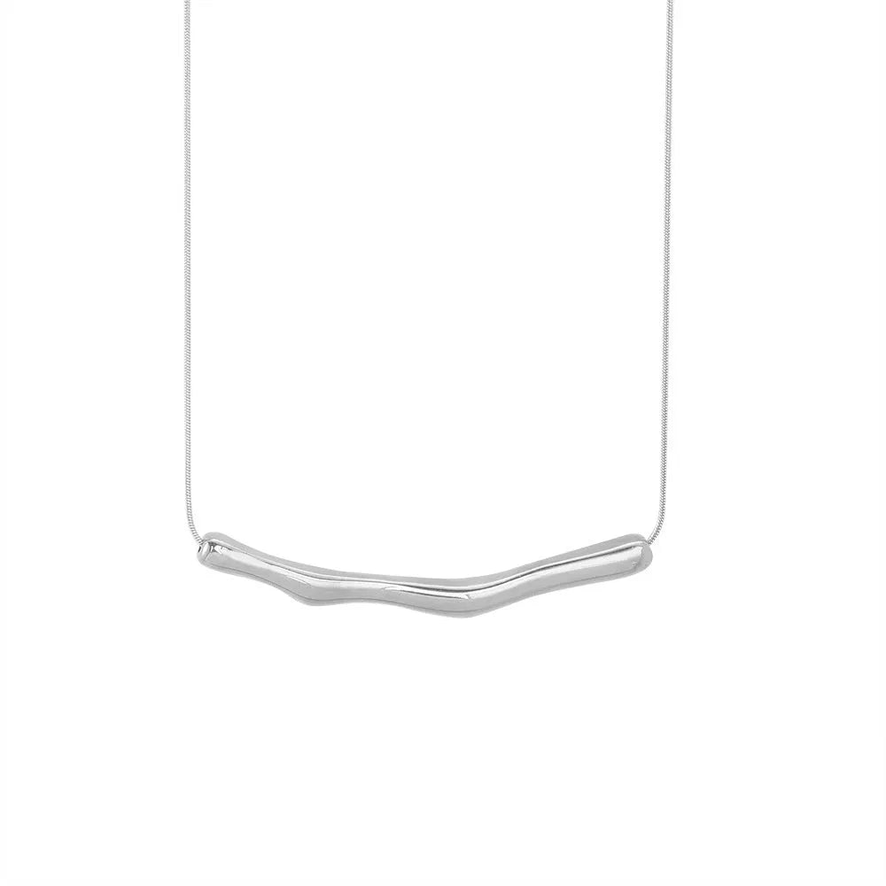 Titanium steel women's necklace with irregular pleated texture in gold or steel electroplated finish