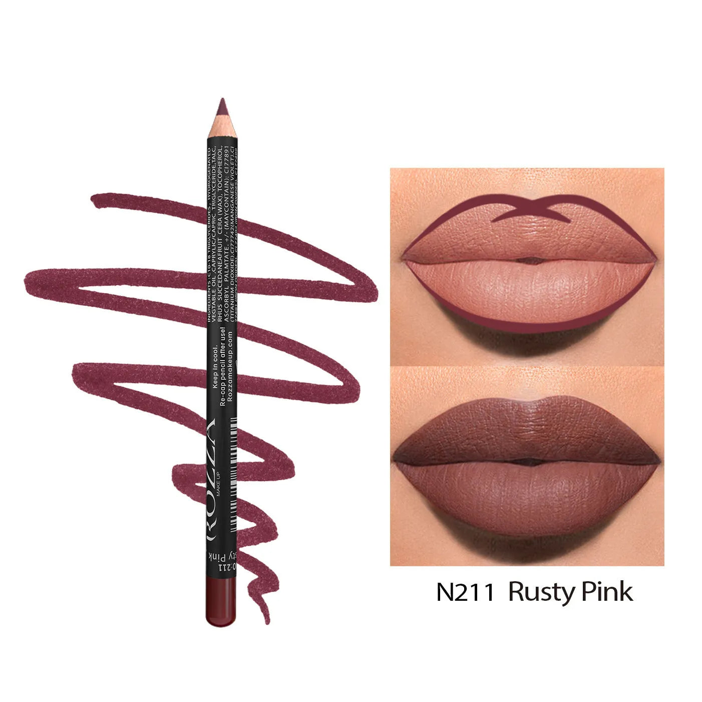 Matte wood lip liner pencil in 14 waterproof shades numbered 201 to 214