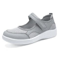 Women's grey mesh casual shoes with velcro fastening and round toe design