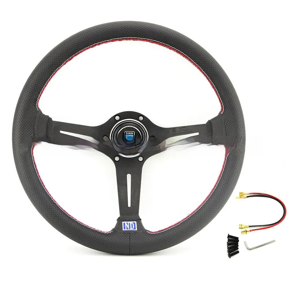 Leather 14-inch middle concave steering wheel with black or silver skeleton frame
