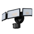 White or black LED security flood light with motion sensor for outdoor installation