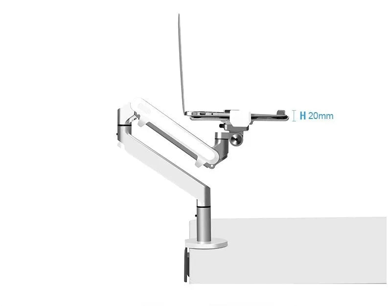Silver aluminium laptop stand with hover design showing air gap underneath for cooling