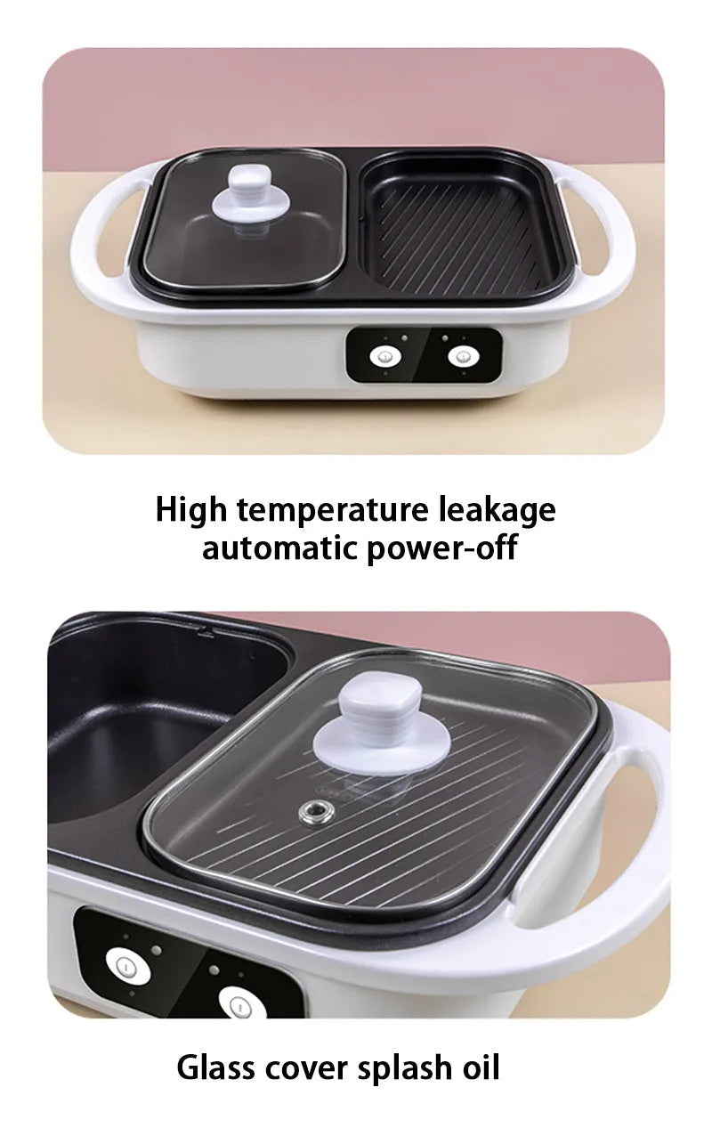 White dual-function electric caldron and frying oven with mechanical controls