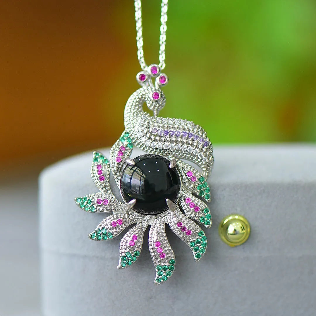 Flat grey Hetian jade pendant with copper wire inlay on an 18-inch chain.
