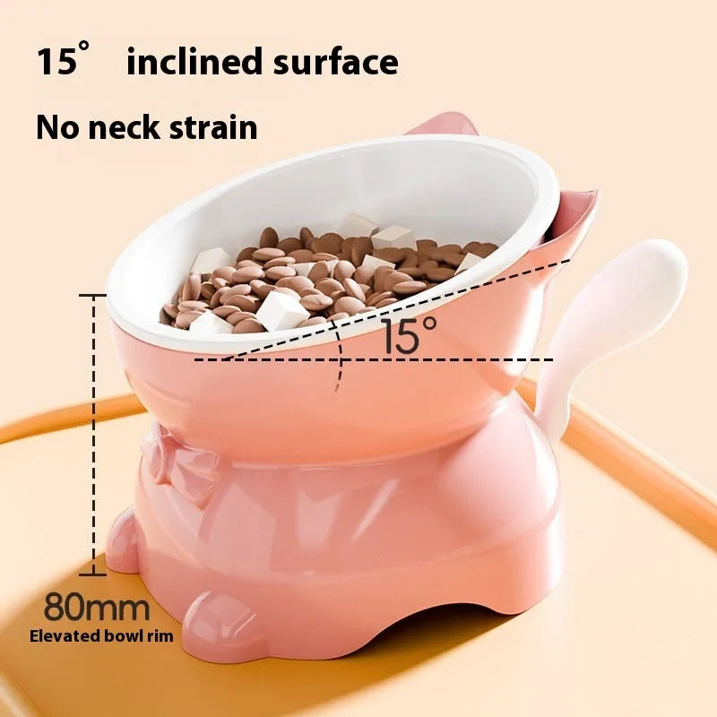 Stainless steel oblique anti-fall cat bowl in choice of colours on a non-slip base.