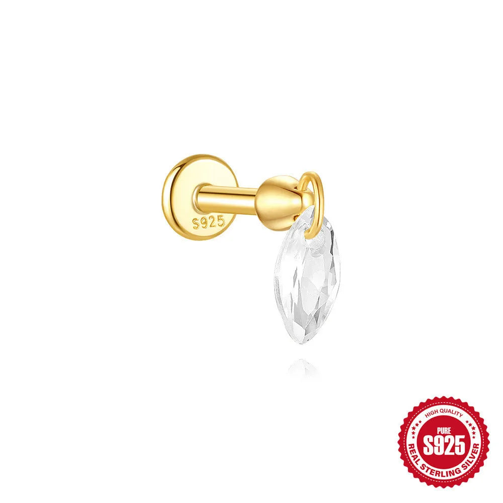 S925 sterling silver geometric kite shaped earrings with chain tassel and rhinestone detailing in gold tone finish