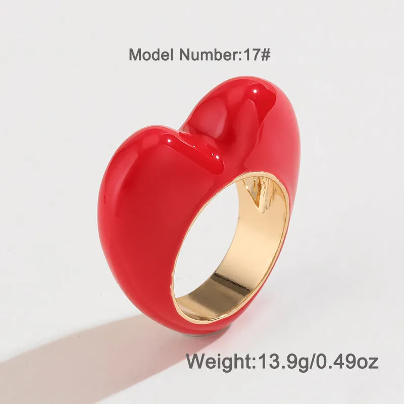 Three-dimensional heart-shaped enamel fashion ring in choice of colours on zinc alloy.