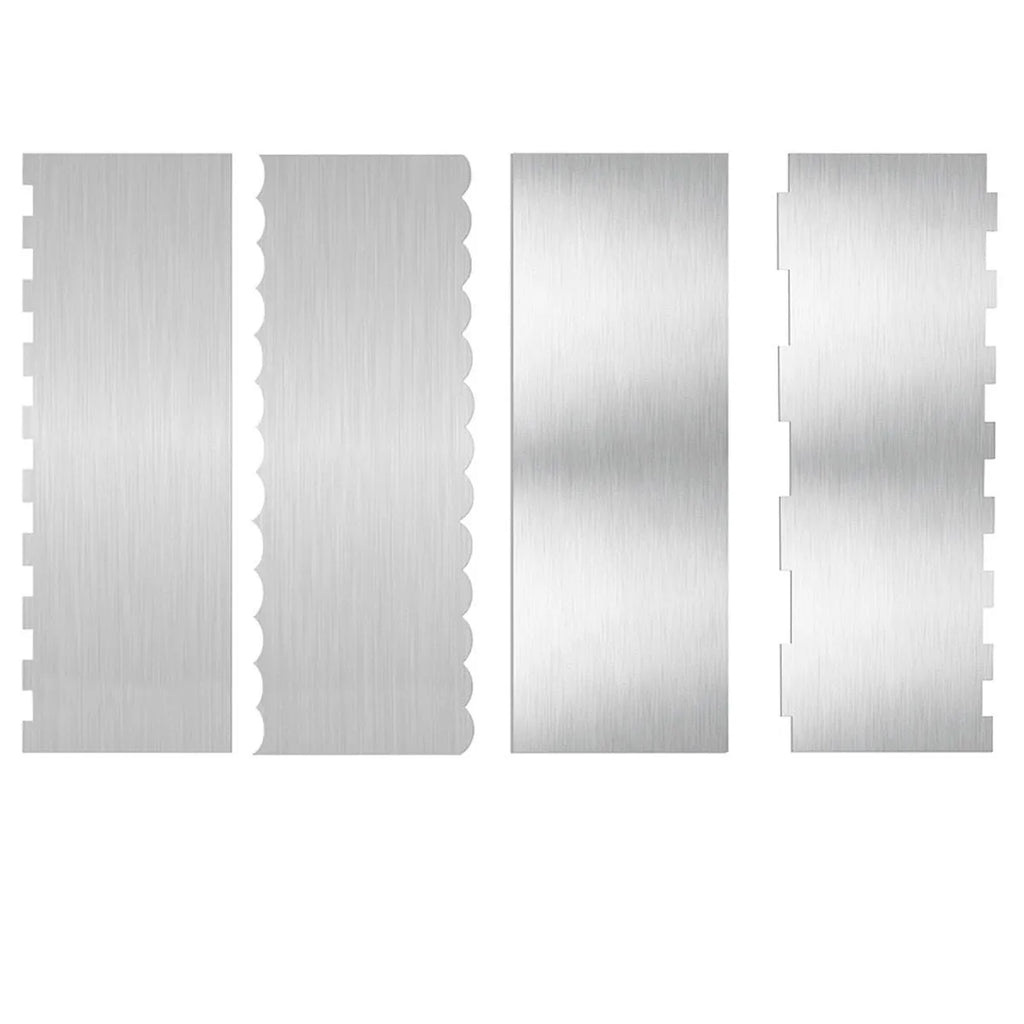 Stainless steel cake scraper with multiple polygon-patterned edges for decorating