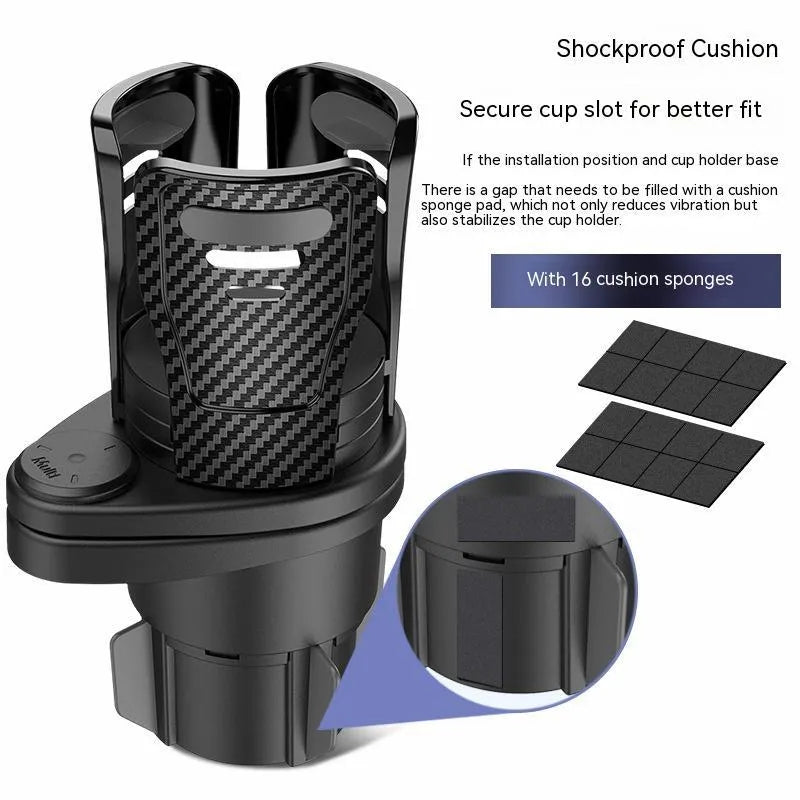 Second generation car cup holder modification kit with ABS plastic construction in carbon fibre pattern finish