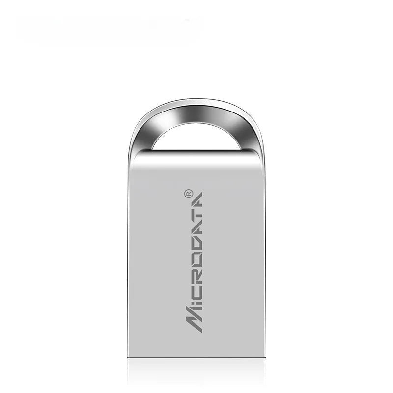 Silver metal square USB flash drive pendant on a metal necklace chain.