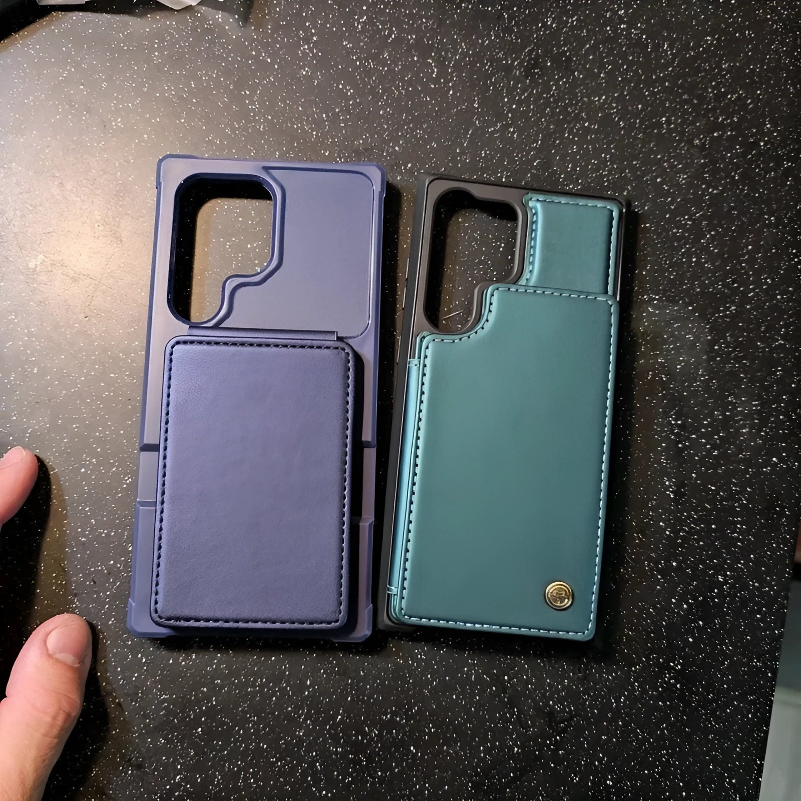Samsung full cover drop-resistant phone case with card slot and kickstand in black