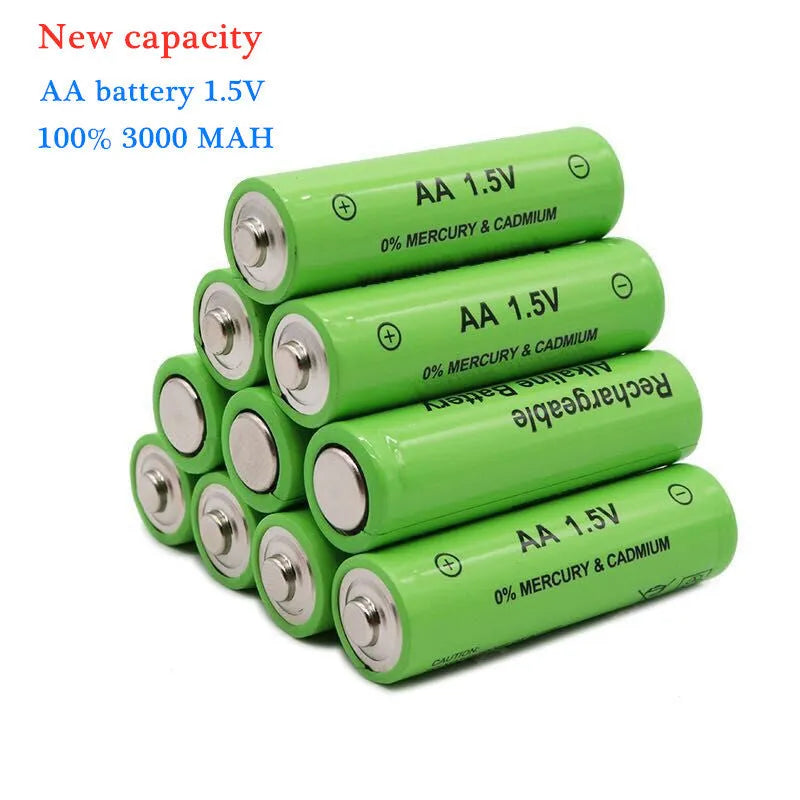 Five industrial-grade alkaline rechargeable AA batteries with 3000mAh capacity