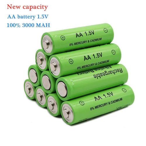 Five industrial-grade alkaline rechargeable AA batteries with 3000mAh capacity