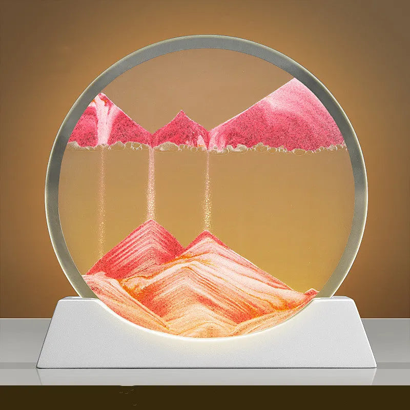 12-inch quicksand painting night lamp with abstract rotary sand design on desktop