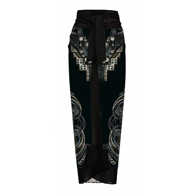 Women's floral print one-piece swimsuit with matching sarong wrap skirt in multiple colour options