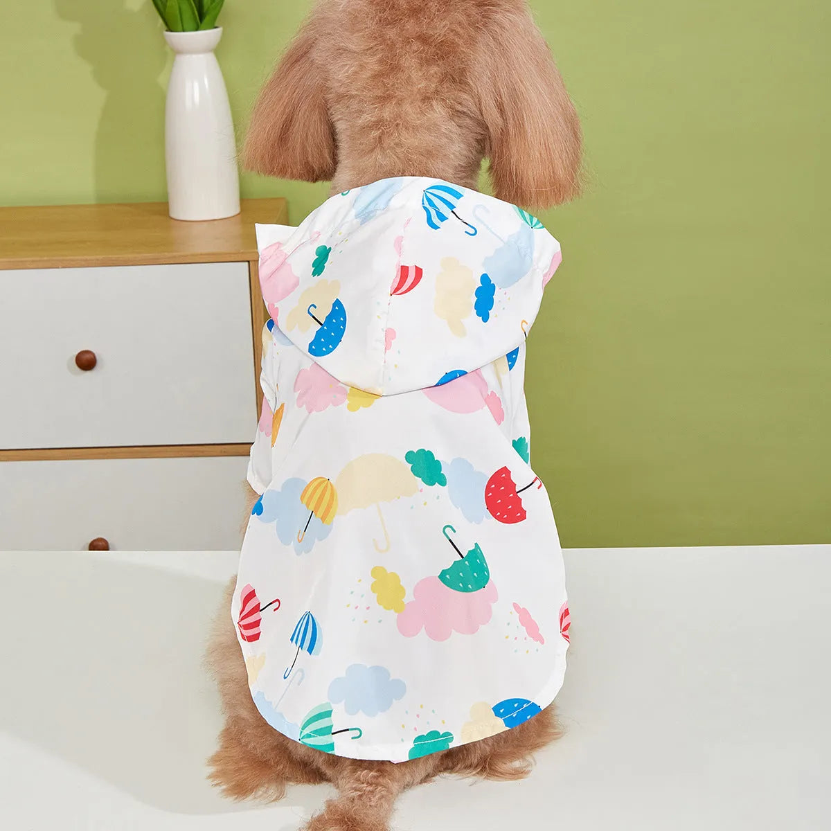 Colourful cartoon umbrella pattern pet raincoat for dogs and cats in five sizes