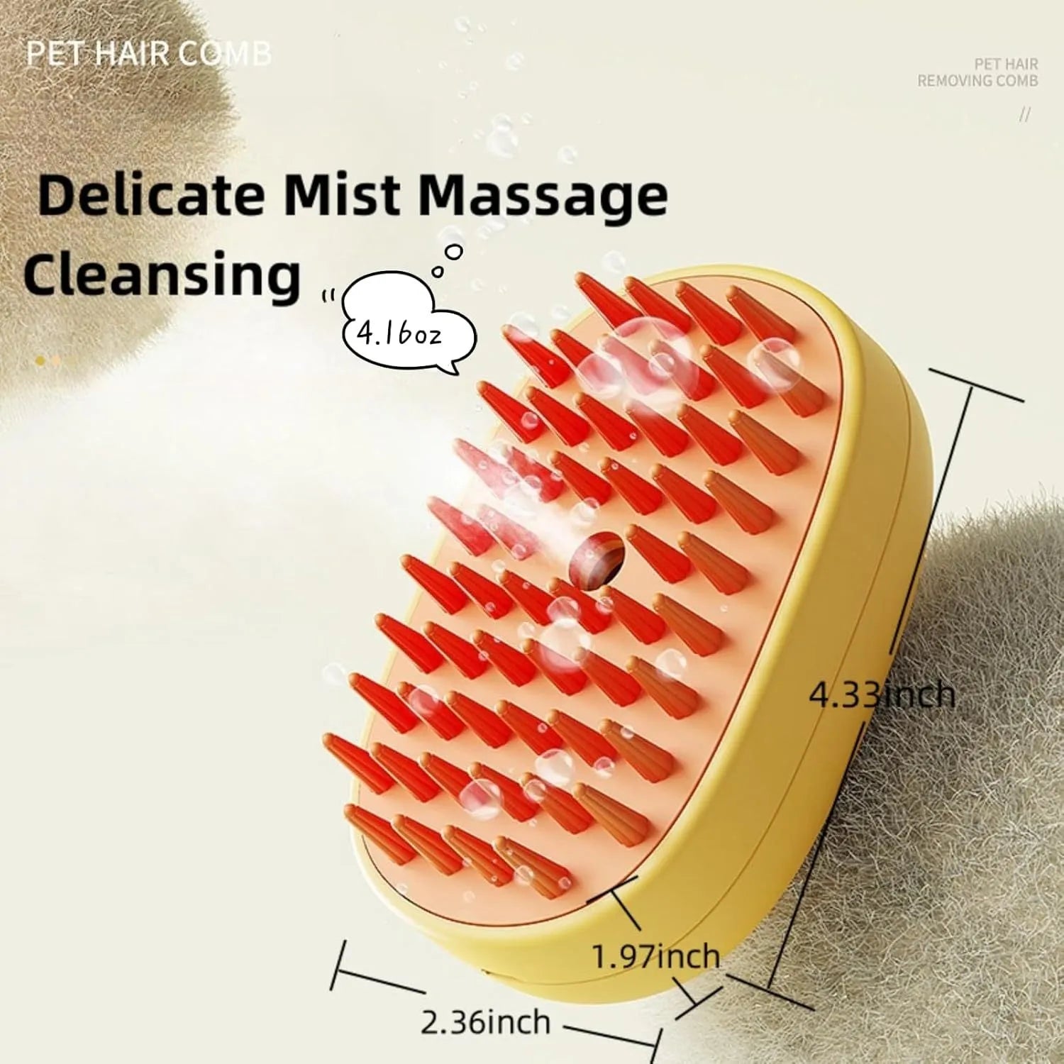 White rechargeable steam pet brush for dogs and cats with rubber comb teeth and water tank