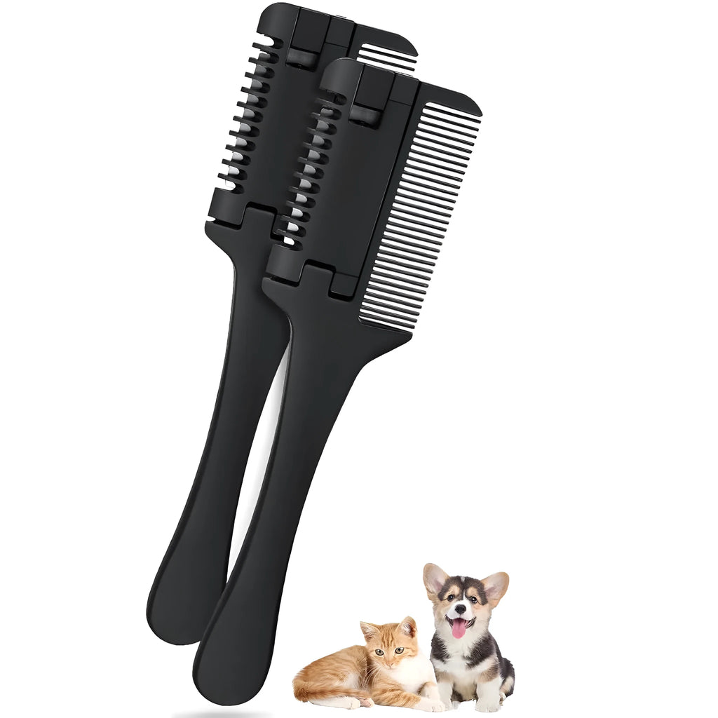 Pet razor comb for dogs and cats with replacement blades on a white background