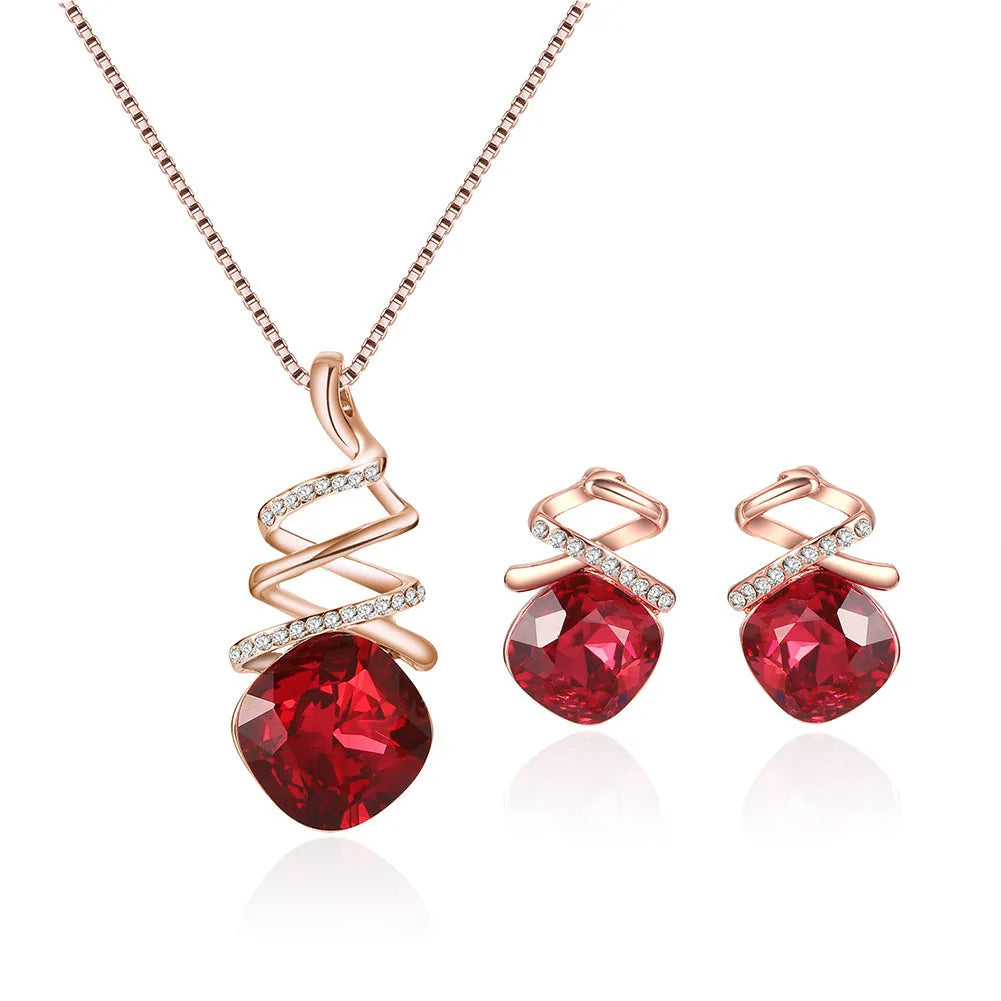 Women's alloy jewellery set with adjustable necklace and matching earrings in water wave chain style