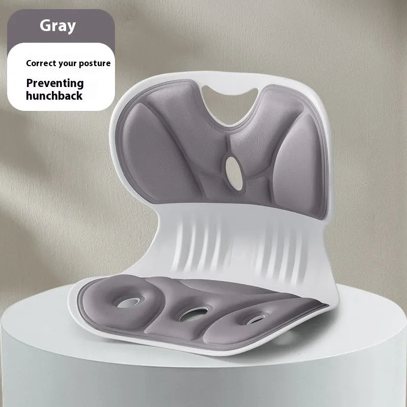 Memory foam seat cushion in grey with optional waist pillow fixing band for chair backrest support