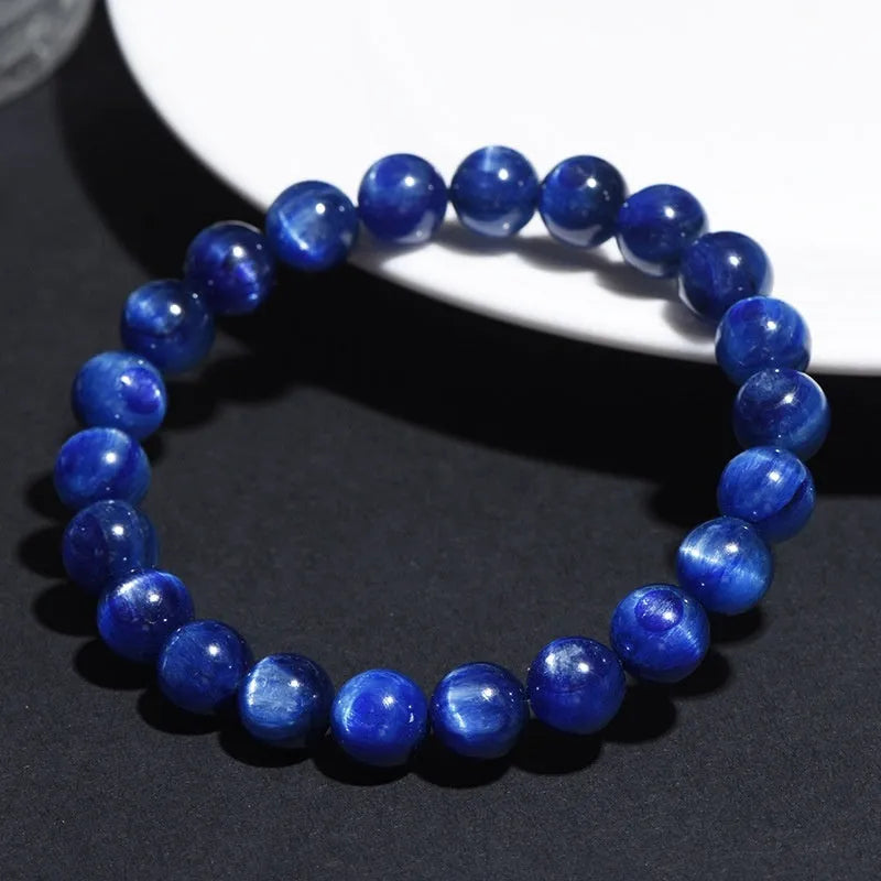 Blue crystal ball bracelet with geometric shape and Ruyi symbol design in polished 7A grade crystal