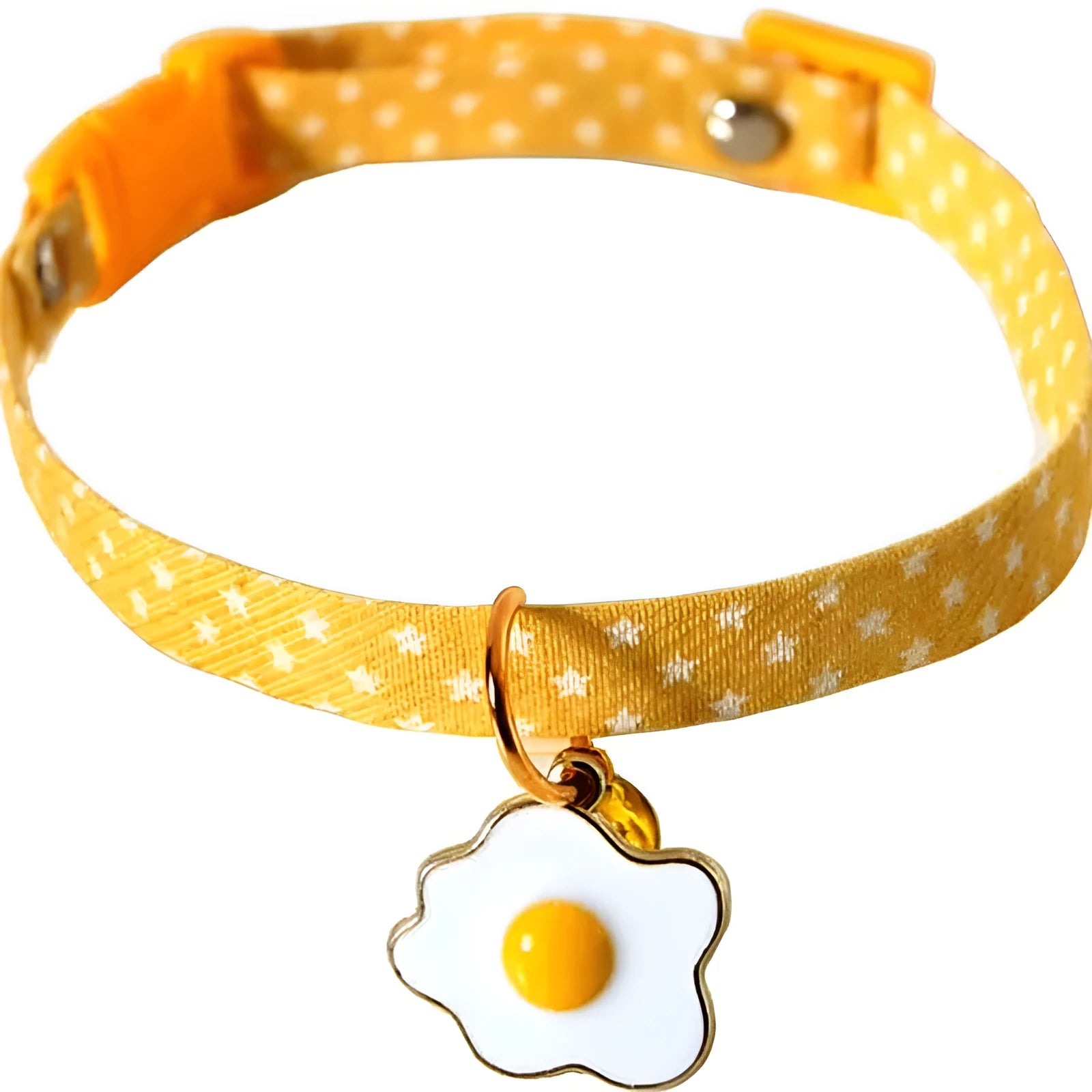 Green adjustable cat collar with a metal bell pendant and a matching bow tie on a white background.