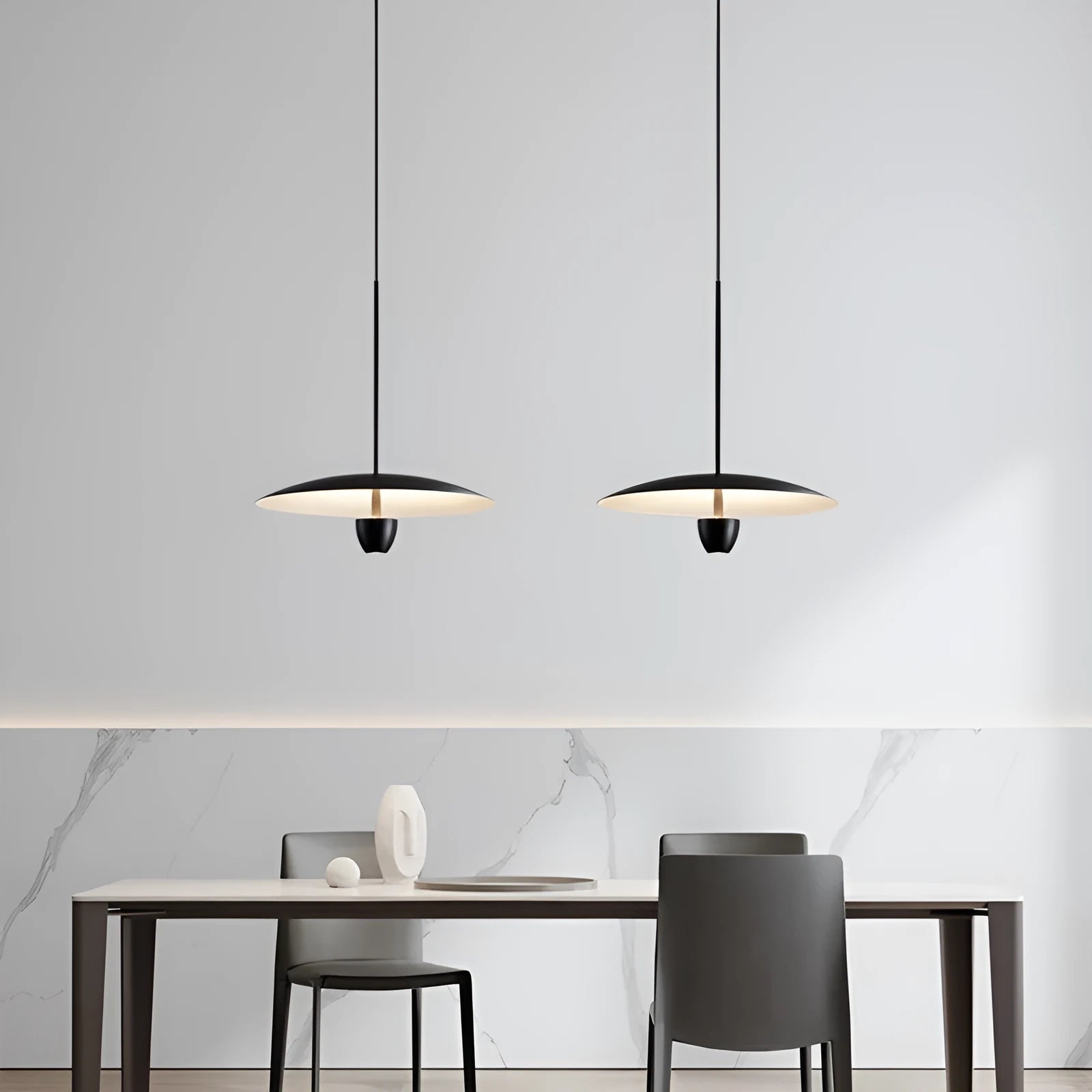 Black circular minimalist chandelier pendant light with 400mm diameter.