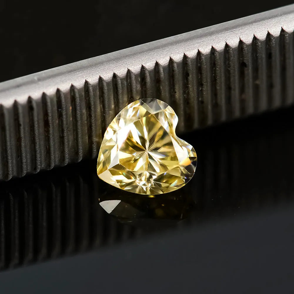 Lemon yellow moissanite heart-shaped stone measuring 11x11mm for jewellery making